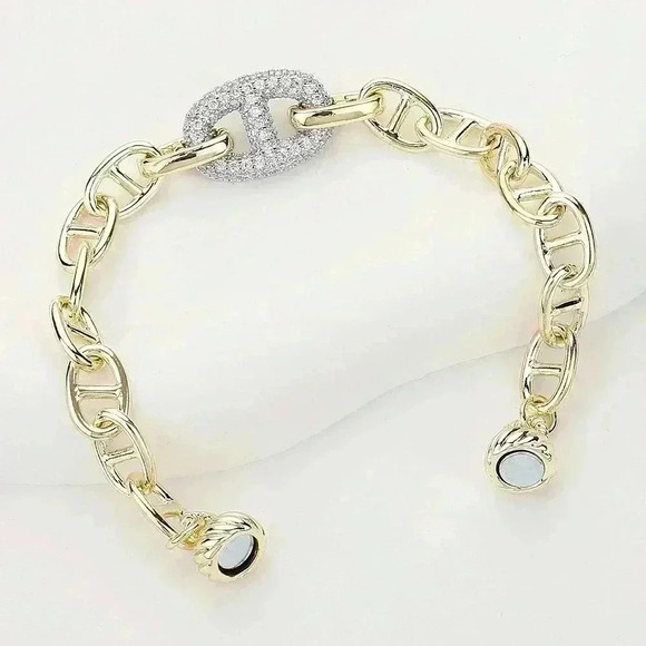 Two Tone Gucci Style Chain Bracelet w/Pave Embellishment - Picture 2 of 2